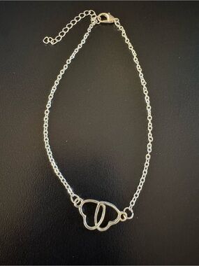 Dainty Silver Interlocking Hearts Adjustable Anklet - 9.5”